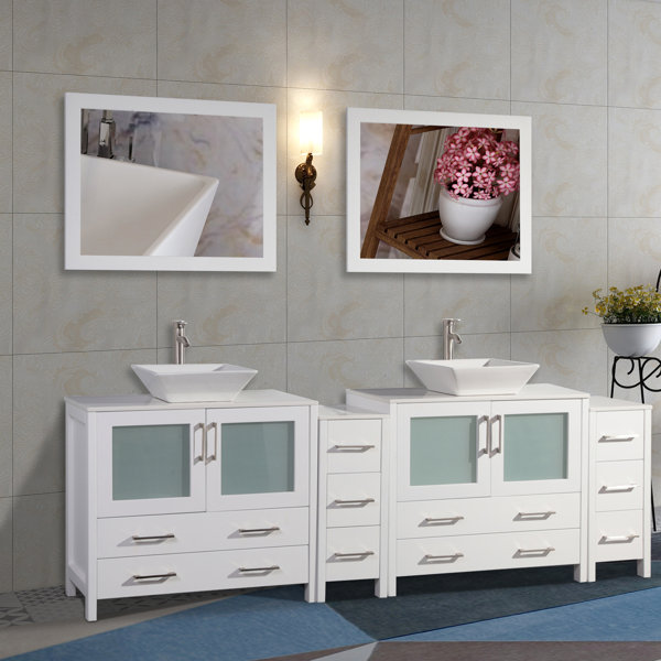 Wade Logan® Karson Framed 96" Double Bathroom Vanity Set with Mirror